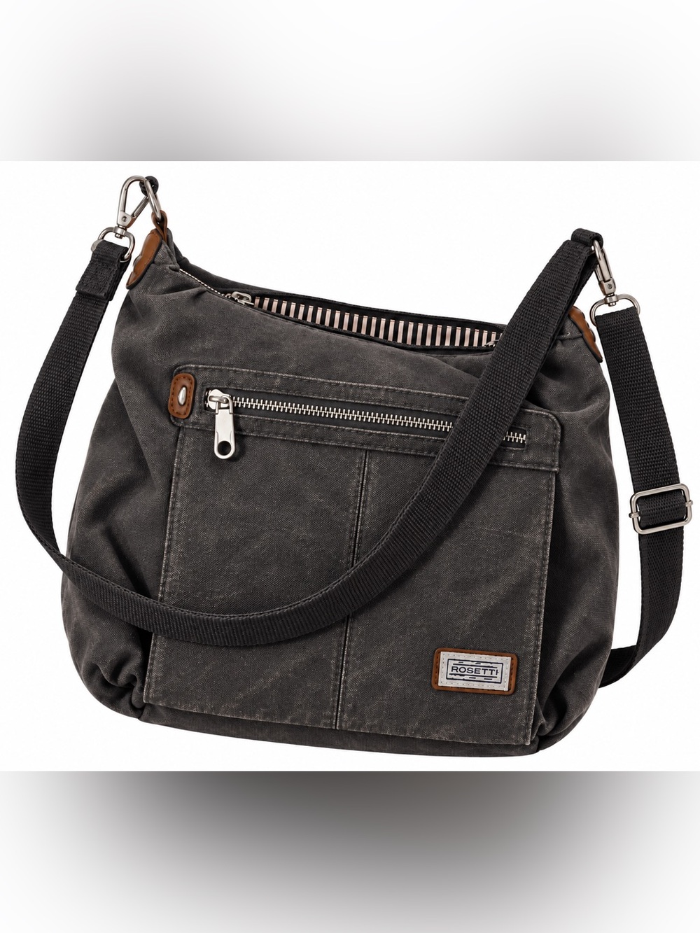 Travelon Pewter Anti-Theft Canvas Crossbody Hobo  Bag
